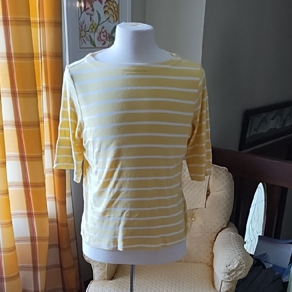 Christopher &Banks Stoped 3/4 Sleeve Top L